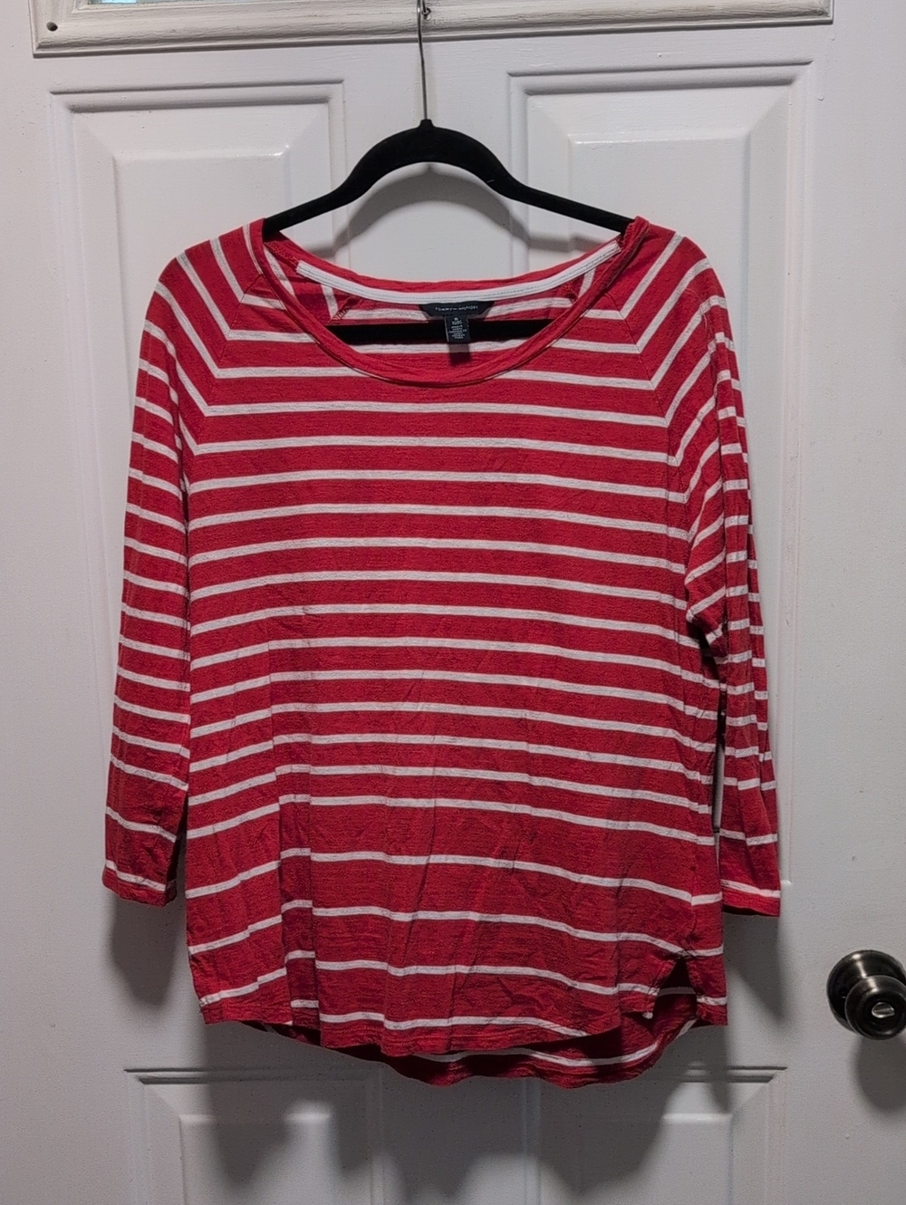 Tommy Hilfiger Red and White Striped Long Sleeve Tee